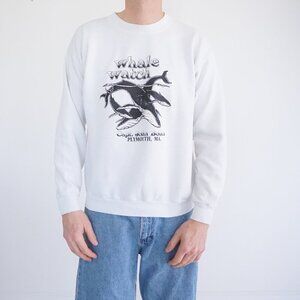 VTG '90s Lee Cotton Blend White Black Will Watch Plymouth Ma Crewneck Sweater L